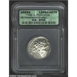 Phoenicia, Tyre, 96/95 B.C., AR tetradrachm, Laureate head of Melqart right/Eagle, clutching thunder