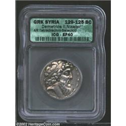 Syria, Kings of. Demetrios II, Nikator, 129-125 BC, AR tetradrachm. Diademed head of king right/ Zeu