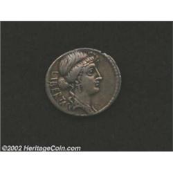 M. Junius Brutus, Circa 54 B.C., AR denarius (3.75 gm.), Head of Libertas right/ Ascensus, walking l