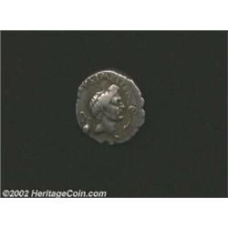 Sextus Pompey, 42-40 BC, AR denarius, (3.7 gm.), Bare head of Pompey the Great right, between jug an