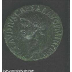 Claudius, 41-54 A.D., AE as (11.77 g). Bare head left/ Minerva, brandishing spear, shield, and advan