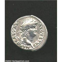 Nero, 54-68 A.D., AR denarius (3.28 g), 63/64 A.D. Laureate head right/ Concordia, holding patera, c