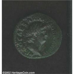 Nero, 54-68 AD, AE as, Laureate head right/Victory flying left, holding a shield inscribed S.P.Q.R..