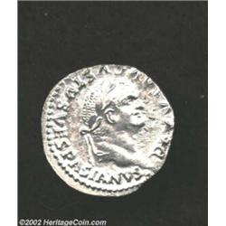 Vespasian, 69-79 AD, AR denarius, (3.4 gm.) Struck by Titus, Laureate head right/S.C. on shield supp