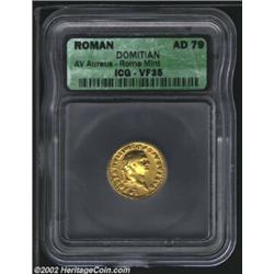 Domitian as Caesar, 69-81 A.D., AV aureus, 79 A.D., Laureate head right/Salus, feeding serpent from.