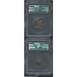 Athenian Greek Silver coins, A pair of Athenian owls professionally graded in VF condition. 2 coins.