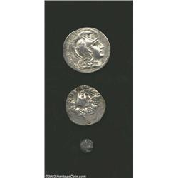 Greek Silver coins, a three-coin lot which includes a later Athenian Owl tetradrachm in AVF-VF condi