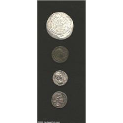 Mixed Roman and Sassanian lot, a 4-coin lot including a Scribonius Libo denarius, Caracalla denarius