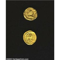 Byzantine GOLD tremissis lot, A 2-coin lot including Anastasius/Victory grading EF with wavy flan an