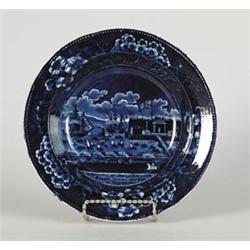 HISTORIC STAFFORDSHIRE DARK BLUE BOWL “THE LANDING OF GENERAL LAFAYETTE AT CASTLE GARDEN, NEW YOR…