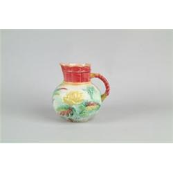 MAJOLICA: HANDLED WATER PITCHER IN THE POND LILLY AND ROPE PATTERN BY SAMUEL LEAR…