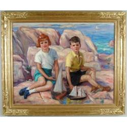 ALICE BEACH WINTER (American, 1877-1970) PORTRAIT OF CHILDREN WITH SAILBOATS…