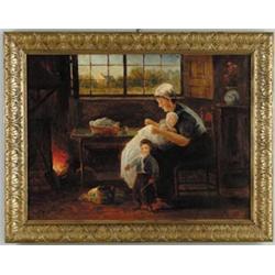 VAN VEEN (Dutch, Early 20th Century) INTERIOR SCENE WITH MOTHER AND CHILDREN…