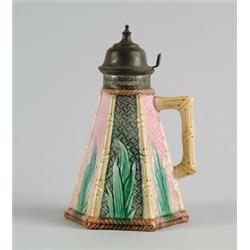 MAJOLICA: SYRUP DISPENSER BY GRIFFIN, SMITH & CO IN A JAPANESE BAMBOO MOTIF…