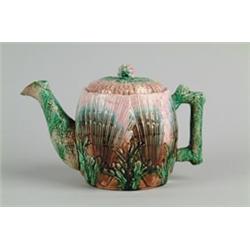 MAJOLICA: SHELL-AND-SEAWEED PATTERN COVERED TEAPOT BY GRIFFIN, SMITH & CO…