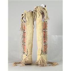 PAIR OF APACHE/NORTHERN ARAPAHO WOMAN’S BEADED WRAP AROUND BOOT MOCCASINS…