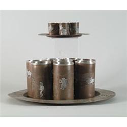 TWO OUTSTANDING MEXICAN COPPER AND STERLING TUMBLER AND SHOT GLASS SETS…