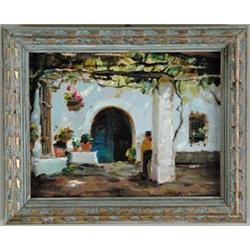 ANTHONY THIEME (American, 1888-1954) STUCCO COURTYARD WITH BLUE DOORS…