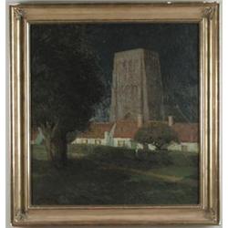 CHARLES WARREN EATON (American, 1857-1937) “FLEMISH VILLAGE AT NIGHT”…