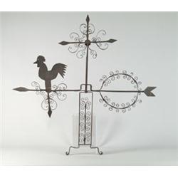 ANTIQUE WROUGHT IRON PENNSYLVANIA SCROLLWORK AND ROOSTER WEATHERVANE…
