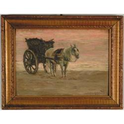 MELBOURNE H. HARDWICK (American, 1857-1916) HORSE AND WAGON ON BEACH…