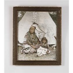 COLORED PHOTOGRAPHIC PRINT OF INDIAN AND CHILD BY J.G. NOBLE, BANFF…