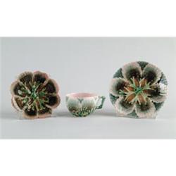 MAJOLICA: THREE PIECES OF SHELL-AND-SEAWEED BY GRIFFIN, SMITH & CO…