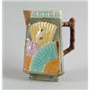 Image 1 : MAJOLICA: PITCHER IN THE TRIANGULAR, FAN, AND OWL MOTIF BY EUREKA…