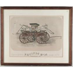 RARE OLD HAND COLORED ADVERTISING POSTER FOR PACIFIC FIRE PUMPERS…