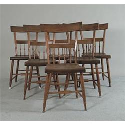 SET OF SIX HALF SPINDLE PLANK SEAT SIDE CHAIRS BRANDED I. LANDIS…