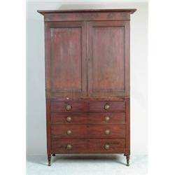 TWO PART MAHOGANY NY SHERATON LINEN PRESS ATTR. TO DUNCAN PHYFE…