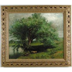 AMERICAN SCHOOL (19th Century) NEW ENGLAND LANDSCAPE WITH COWS…