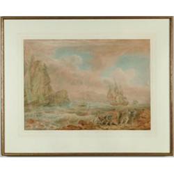 NICHOLAS POCOCK (British, 1740-1821) "HAULING A BOAT ASHORE"…