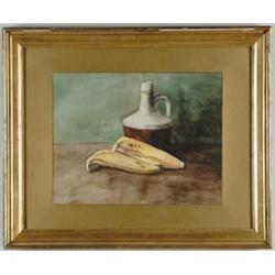 N. P. BARKER (20th century) STILL LIFE WITH BANANAS AND JUG…