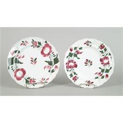 TWO EARLY STAFFORDSHIRE ROSE DECORATED PLATES BY ADAMS…