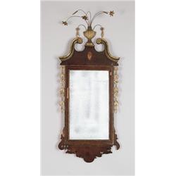 FINE CHIPPENDALE INLAID MIRROR WITH BASKET OF FLOWERS…