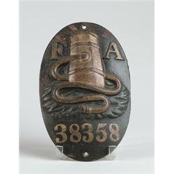 OVAL CAST IRON FIRE MARK WITH HYDRANT AND HOSE (F.A.)…