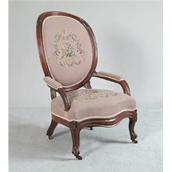 VICTORIAN WALNUT OPEN ARM CHAIR WITH NEEDLEWORK SEAT…