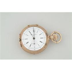 18K GOLD HUGUENIN & GIEZET CHRONOGRAPH POCKET WATCH…
