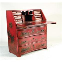 JAPANNED THREE DRAWER CHIPPENDALE SLANT FRONT DESK…