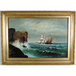 AMERICAN SCHOOL (19th Century) SEASCAPE WITH BOATS…