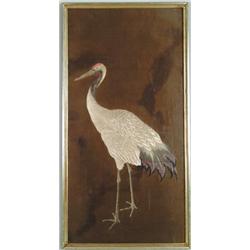 JAPANESE (20th Century) SILK NEEDLEWORK OF A CRANE…