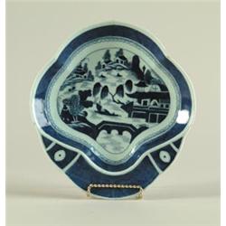CANTON: BLUE AND WHITE SHAPED SERVING SHRIMP DISH…