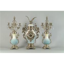 SPECTACULAR THREE PIECE CONTINENTAL CLOCK SET.  …