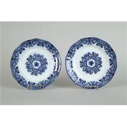 PAIR OF FLOW BLUE PLATES IN THE MONGOLIA PATTERN…