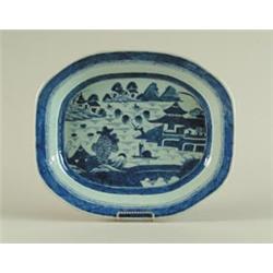 CANTON: BLUE AND WHITE LARGE CUT CORNER PLATTER…