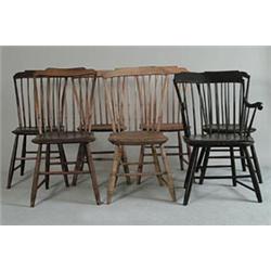 ASSEMBLED SET OF SEVEN STEP DOWN WINDSOR CHAIRS…