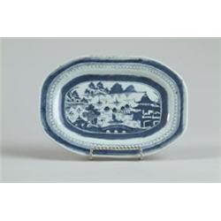 CANTON: BLUE AND WHITE CUT CORNER SMALL PLATTER…