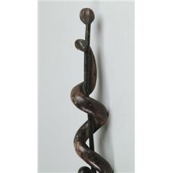 CANE: OUTSTANDING FOLK ART CARVED SNAKE CANE. …