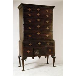 FINE MAPLE FAN CARVED NEW HAMPSHIRE HIGHBOY.  …